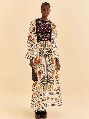 FARM rio palm sands paradise embroidered dress - maxi/midi with cut outs